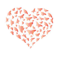 Flat vectorial image of a heart with pink butterflies. Image for the designer. - 196889600