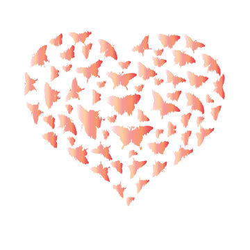 Flat vectorial image of a heart with pink butterflies. Image for the designer.