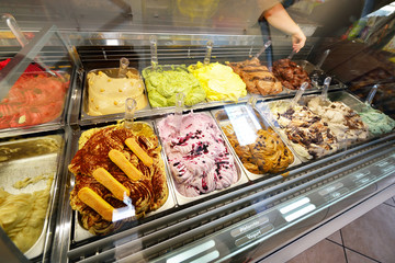 Ice cream in Rome, Italy. Italian gelateria.