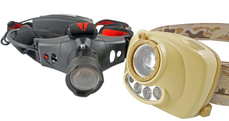 Modern headlamp LED flashlight on white © AVD