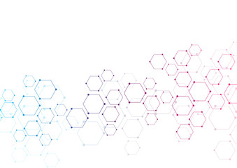 Vector hexagonal background. Digital geometric abstraction with lines and dots. Geometric abstract design.