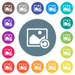 Image rotate left flat white icons on round color backgrounds