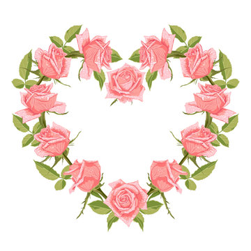 Hand drawn cute floral wreath with roses.