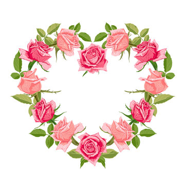 Hand drawn cute floral wreath with roses.