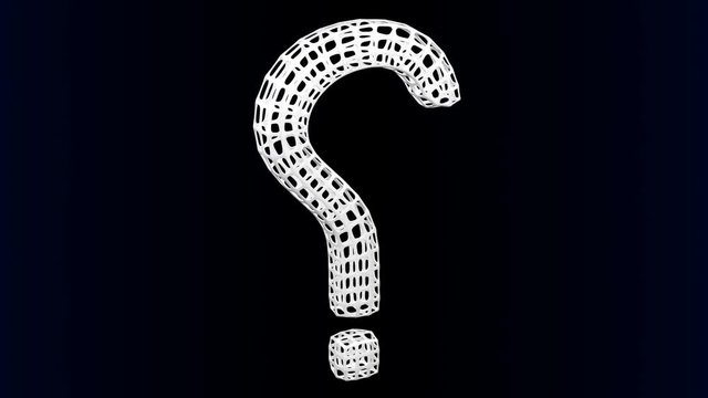 Question sign shaped cellular structures turn around. Loopable. Luma matte. 3D rendering.