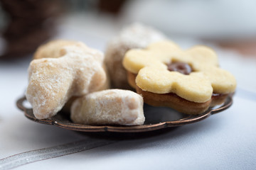 Christmas cookies on dinner table during celebration