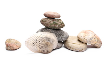 Fototapeta na wymiar sea shell and stones isolated on white