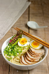 Soup ramen, a traditional dish of Asian cuisine.