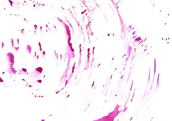 Pink watercolor circles of paint stains and splatter with splashes. Creative colorful watercolor design background for banner, print, template, cover, decoration