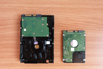 Internal Hard Disk Drive two sizes for Desktop and Laptop on wooden floor