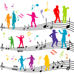 Abstract music note with silhouettes of kids dancing © hibrida