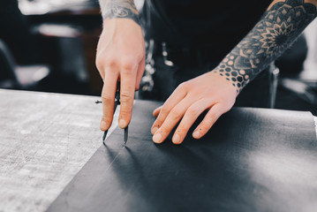 Working with vegetable tanned leather. Leather and the craft tools.