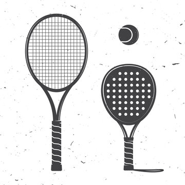 Set of tennis rackets and tennis ball icon.