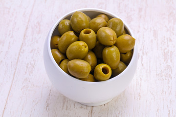 Pickled olives in the bowl
