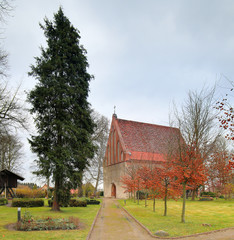 Typical brick gothic church in Zuessow in Germany