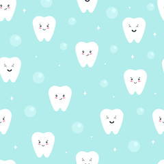 Seamless pattern with cute teeth. Vector illustration.
