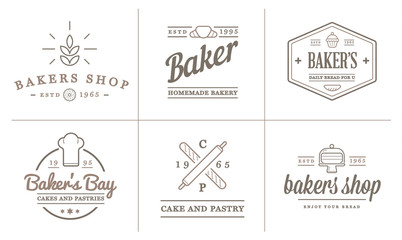 Set of Raster Bakery Pastry Elements and Bread Icons Illustration can be used as Logo or Icon in premium quality