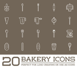 Set of Raster Bakery Pastry Elements and Bread Icons Illustration can be used as Logo or Icon in premium quality