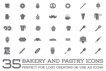 Set of Raster Bakery Pastry Elements and Bread Icons Illustration can be used as Logo or Icon in premium quality
