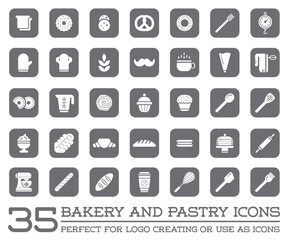 Set of Raster Bakery Pastry Elements and Bread Icons Illustration can be used as Logo or Icon in premium quality