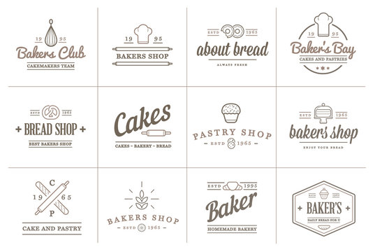Set of Raster Bakery Pastry Elements and Bread Icons Illustration can be used as Logo or Icon in premium quality