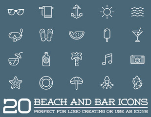 Set of Raster Beach Sea Bar Elements and Summer can be used as Logo or Icon in premium quality