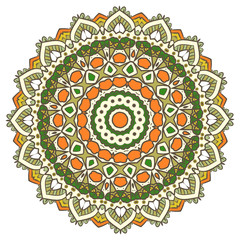 Ethnic Fractal Mandala Raster Meditation looks like Snowflake or Maya Aztec Pattern or Flower too Isolated on White Colorful