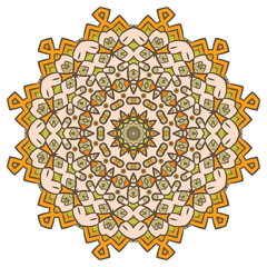 Ethnic Fractal Mandala Raster Meditation looks like Snowflake or Maya Aztec Pattern or Flower too Isolated on White Colorful