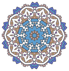 Ethnic Fractal Mandala Raster Meditation looks like Snowflake or Maya Aztec Pattern or Flower too Isolated on White Colorful