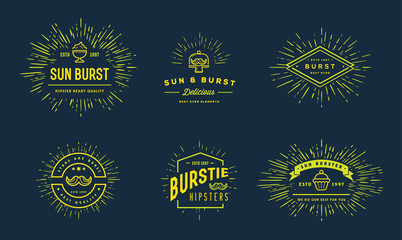Sun burst vintage shapes collection set of sun ray frames retro raster design elements