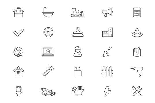 Set of Raster Construction Building Icons. Home and Repair. Can be used as Logo or Icon. Premium quality