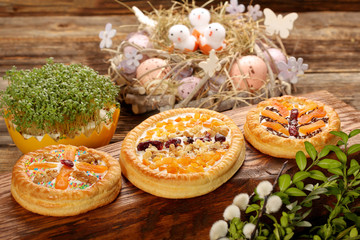 Mazurek traditional polish easter cake on wooden background