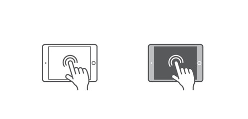 Set of Icons with Hands Holding Smart Device with Gestures