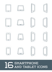 Abstract Minimal Style Modern Mobile Smartphone and Tablet Icon Set of 16