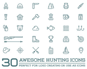 Set of Raster Hunting Camping Sport Elements Illustration can be used as Logo or Icon in premium quality