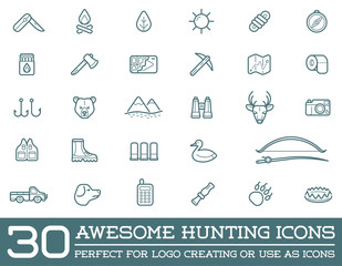 Set of Raster Hunting Camping Sport Elements Illustration can be used as Logo or Icon in premium quality