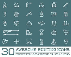 Set of Raster Hunting Camping Sport Elements Illustration can be used as Logo or Icon in premium quality