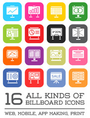 All Kinds of Billboard Icons, Set of Raster Icons for all Purposes, Business, Web, Mobile or Print