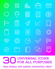 30 Universal Icons Set For All Purposes Web, Mobile, App Making, Navigation, Print