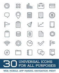 30 Universal Icons Set For All Purposes Web, Mobile, App Making, Navigation, Print