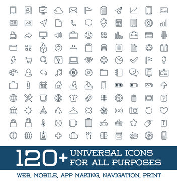 120 Universal Icons Set For All Purposes Web, Mobile, App Making, Navigation, Print