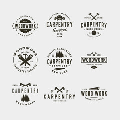 set of vintage carpentry logos. vector illustration - obrazy, fototapety, plakaty