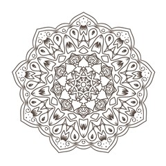 Ethnic Fractal Mandala Raster Meditation looks like Snowflake or Maya Aztec Pattern or Flower too Isolated on White