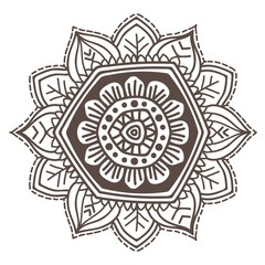 Obraz premium Ethnic Fractal Mandala Raster Meditation looks like Snowflake or Maya Aztec Pattern or Flower too Isolated on White