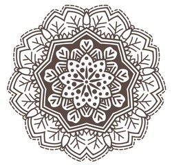 Ethnic Fractal Mandala Raster Meditation looks like Snowflake or Maya Aztec Pattern or Flower too Isolated on White
