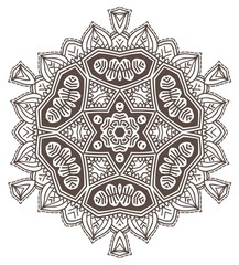 Ethnic Fractal Mandala Raster Meditation looks like Snowflake or Maya Aztec Pattern or Flower too Isolated on White
