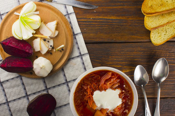 plate with a winter soup-borscht