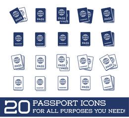 Set of Citizenship or Foreign Passport ID in Raster Colorful Icon can use as Logo