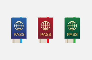 Set of Citizenship or Foreign Passport ID in Raster Colorful Icon can use as Logo