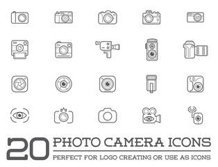 Set of Raster Photo Camera Photography Elements and Video Camera Icons Illustration can be used as Logo or Icon in premium quality